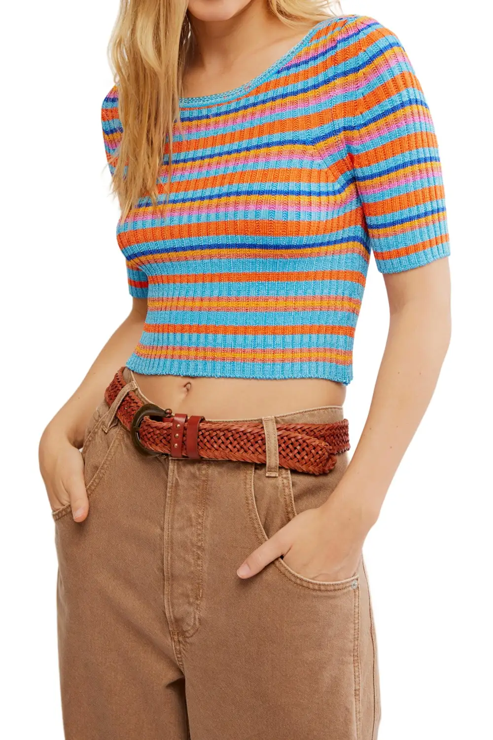 Striped Cropped Fitted Pullover Sweater
