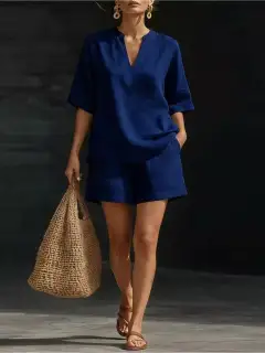 Polished Refined Pocketed Top and Shorts Matching Set