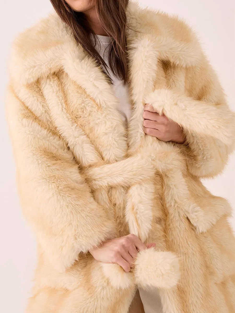 Women's Stylish Cream Fuzzy Long Coat