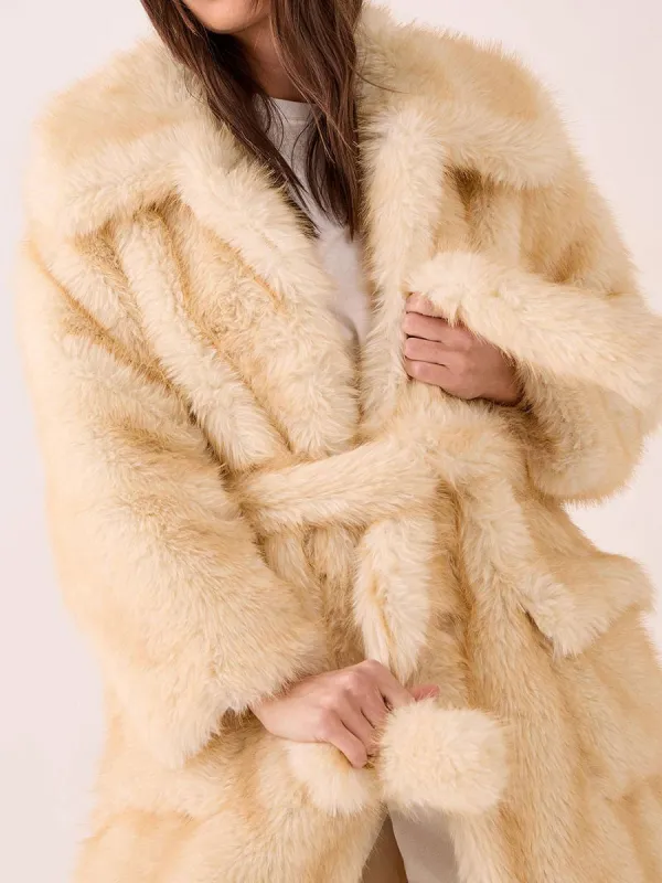 Women's Stylish Cream Fuzzy Long Coat