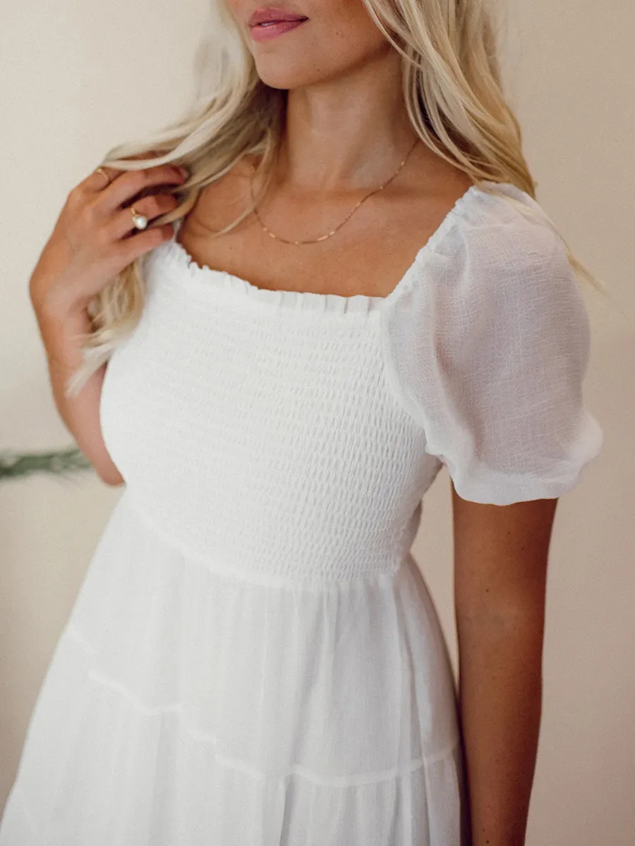 Square Neck Bubble Sleeve Layered Extra Dress