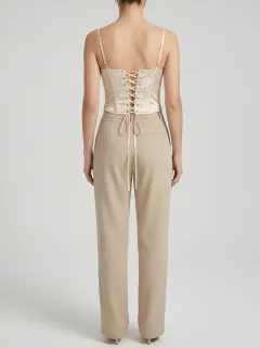 Floral Jacquard Lace-Up Button-Front Women's Corset Top