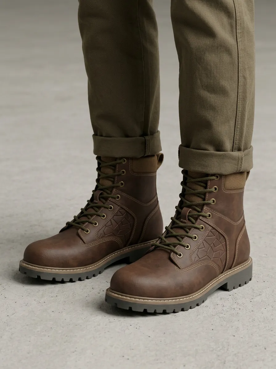 Unisex Modern Geometric Pattern Embossed Print Work Boots