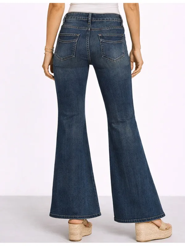 Vintage Star Stud Jeans Flared Leg Denim Pants