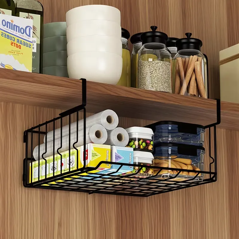 Under-Shelf Black Wire Storage Basket