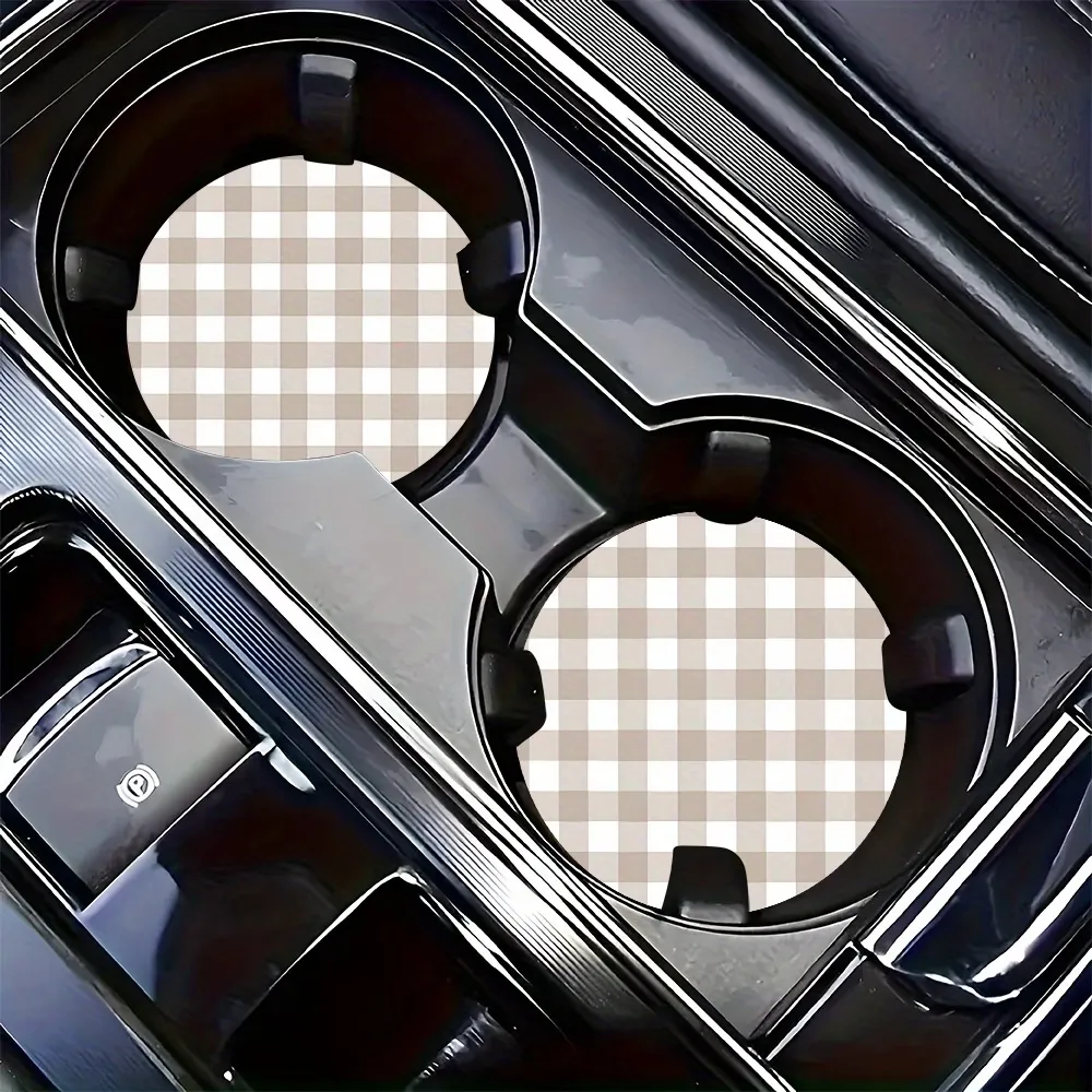 Gingham Car Cup Holder Pads