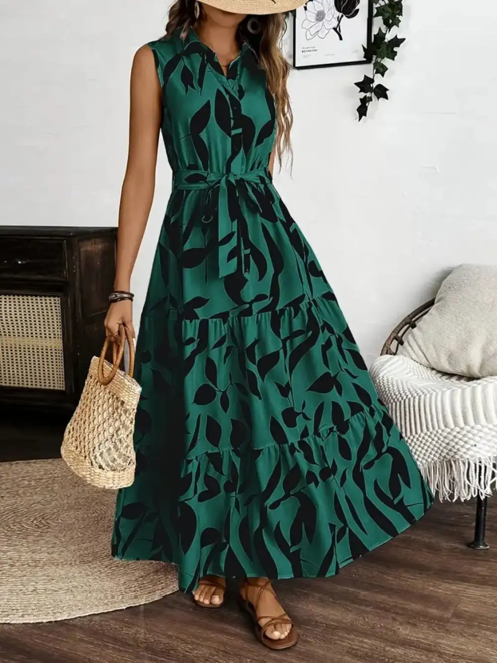 Textured Tie Detail Maxi Dress