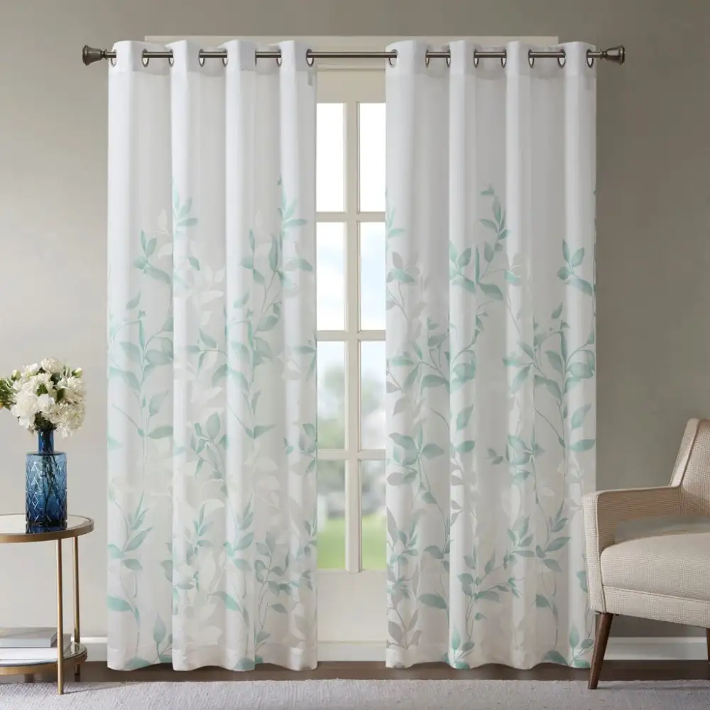 Tailored Semi-Sheer Polyester Botanical Grommet Curtain Panel