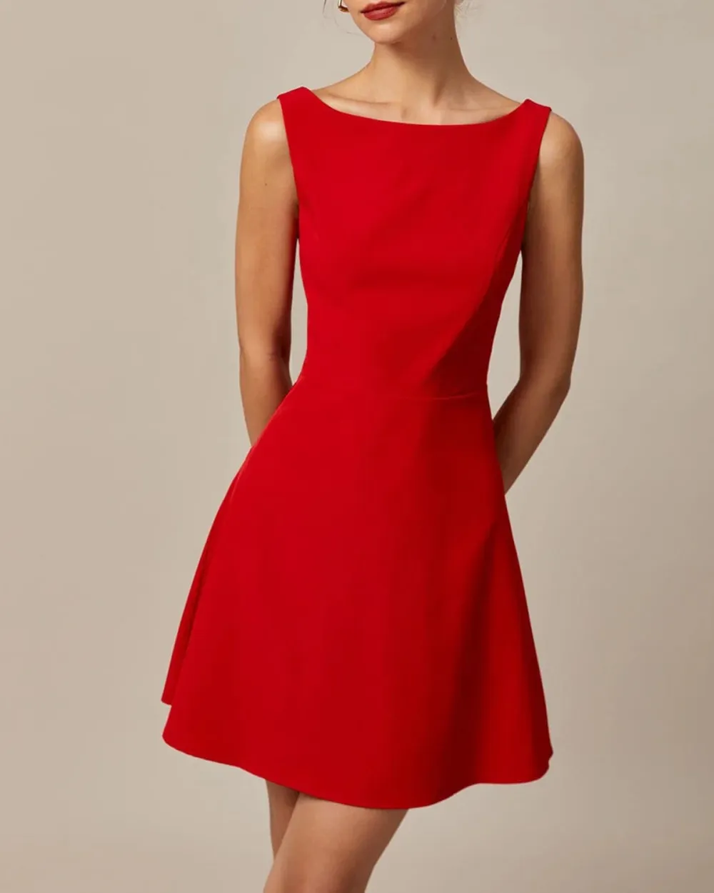 Boat Neck Red Dress