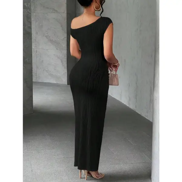 Textured Single Shoulder Bodycon Maxi Dress
