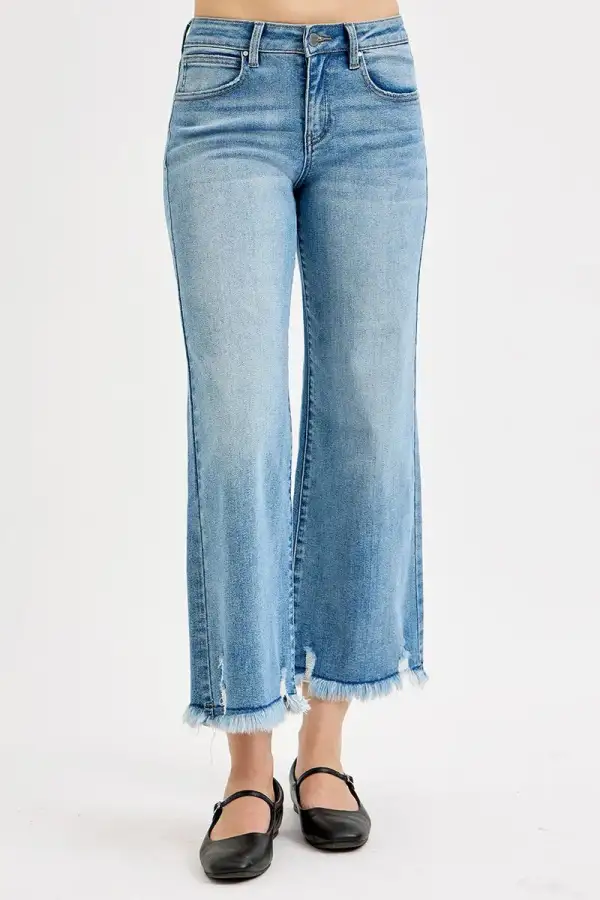 Casual Mid Rise Wide Leg Denim Jeans