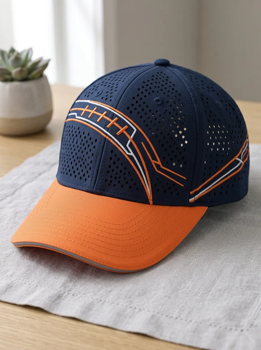 Unisex Football Fan Orange Navy Laces Printed Cap