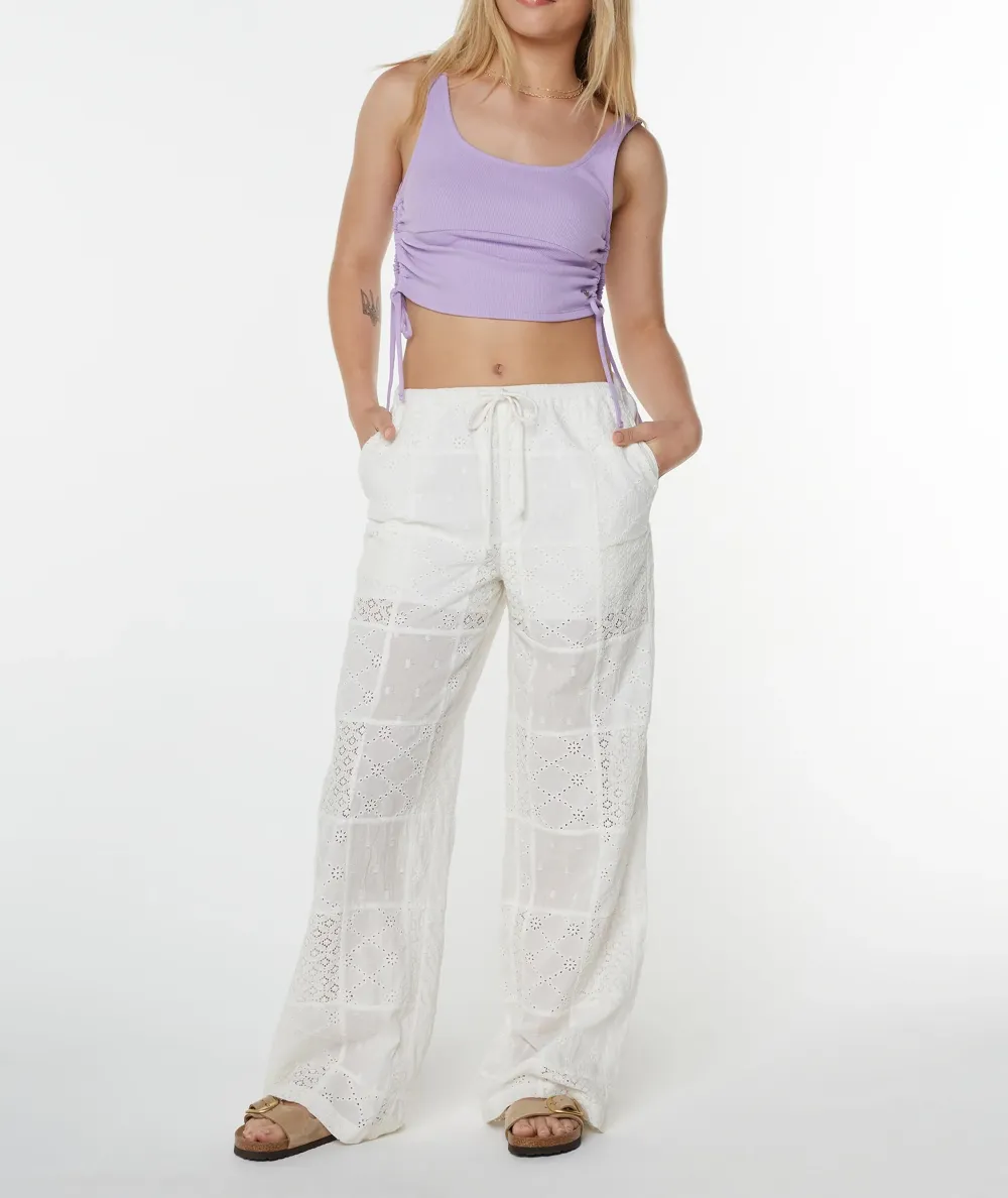 White Semi-Transparent Denim And Ice Silk Patchwork Long Pants