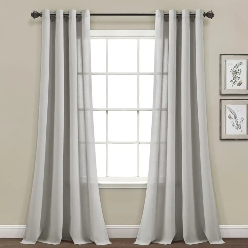 Farmhouse Solid Faux Linen Light Filtering Grommet Textured Curtain Panel Set