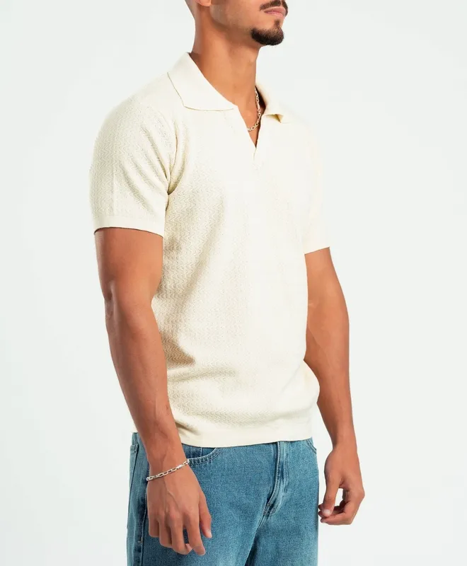 Beige Wavy Texture Knit Polo