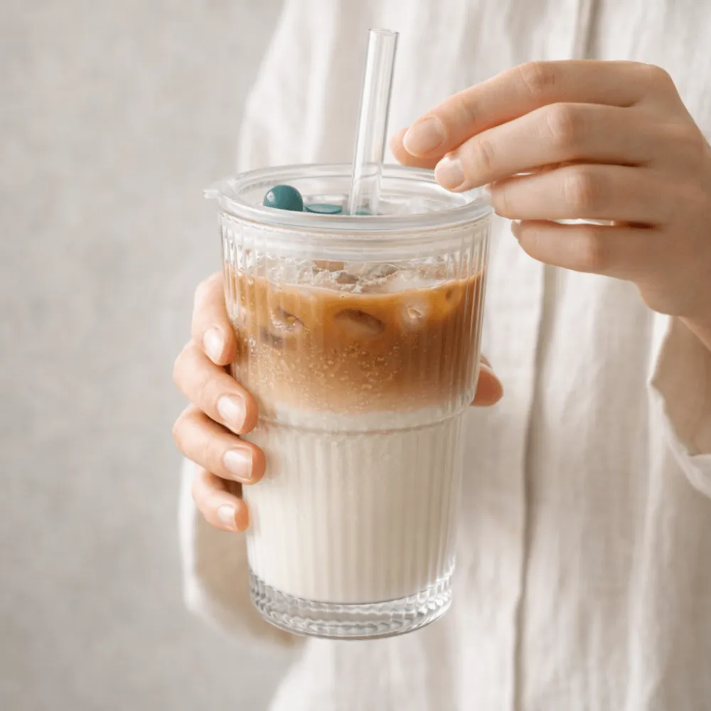 Ribbed Glass Drinking Tumbler