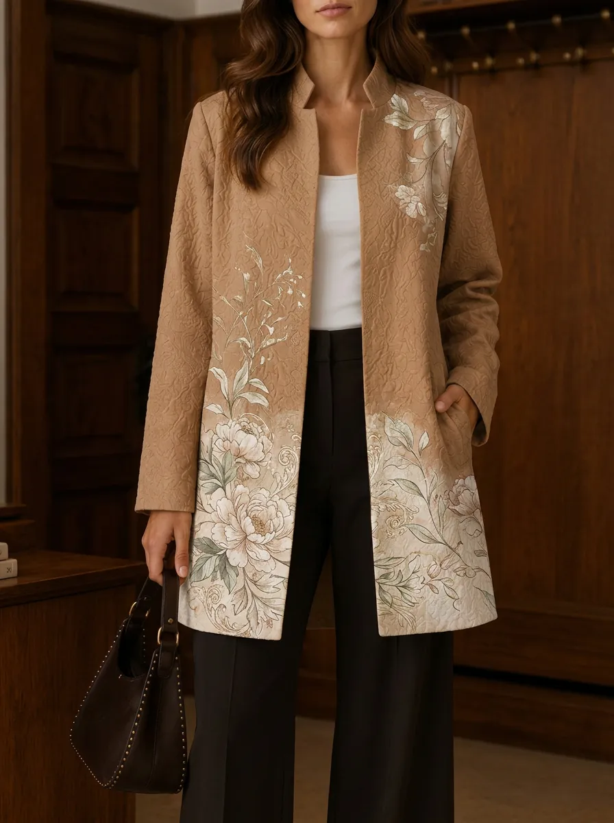 Women's Floral Botanical Art Printed Open Front Jacket
