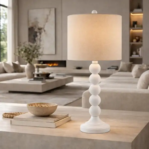 Stacked Painted Metal Linen Acrylic Table Lamp