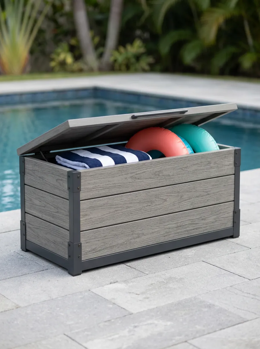Poolside Grey Wood Grain Waterproof Storage Box