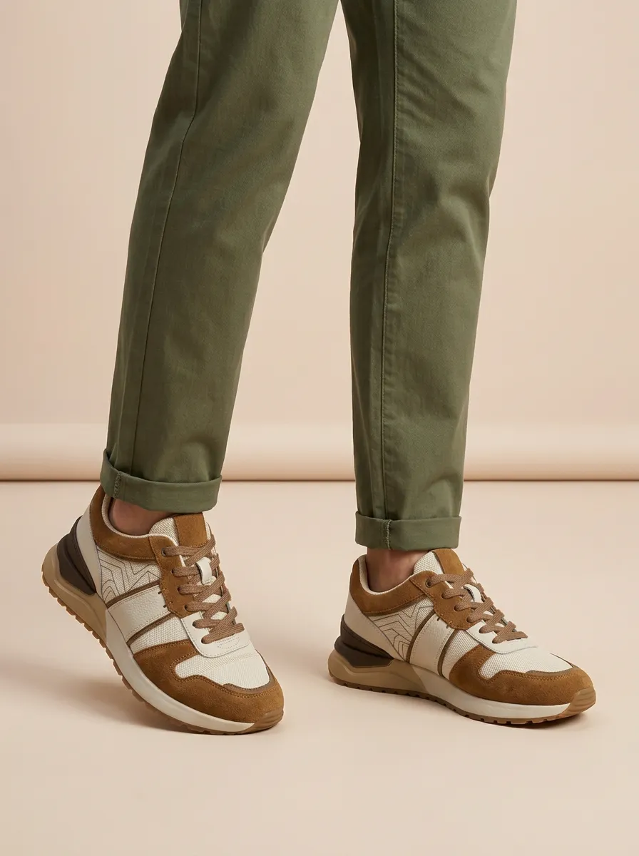 Men's Casual Suede Geometric Pattern Print Sneakers