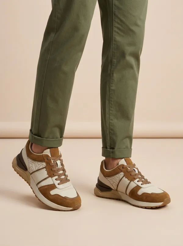 Men's Casual Suede Geometric Pattern Print Sneakers