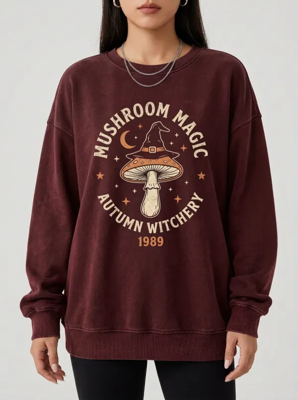 Women's Halloween Witchy Mushroom Magic Printed Sweatshirt