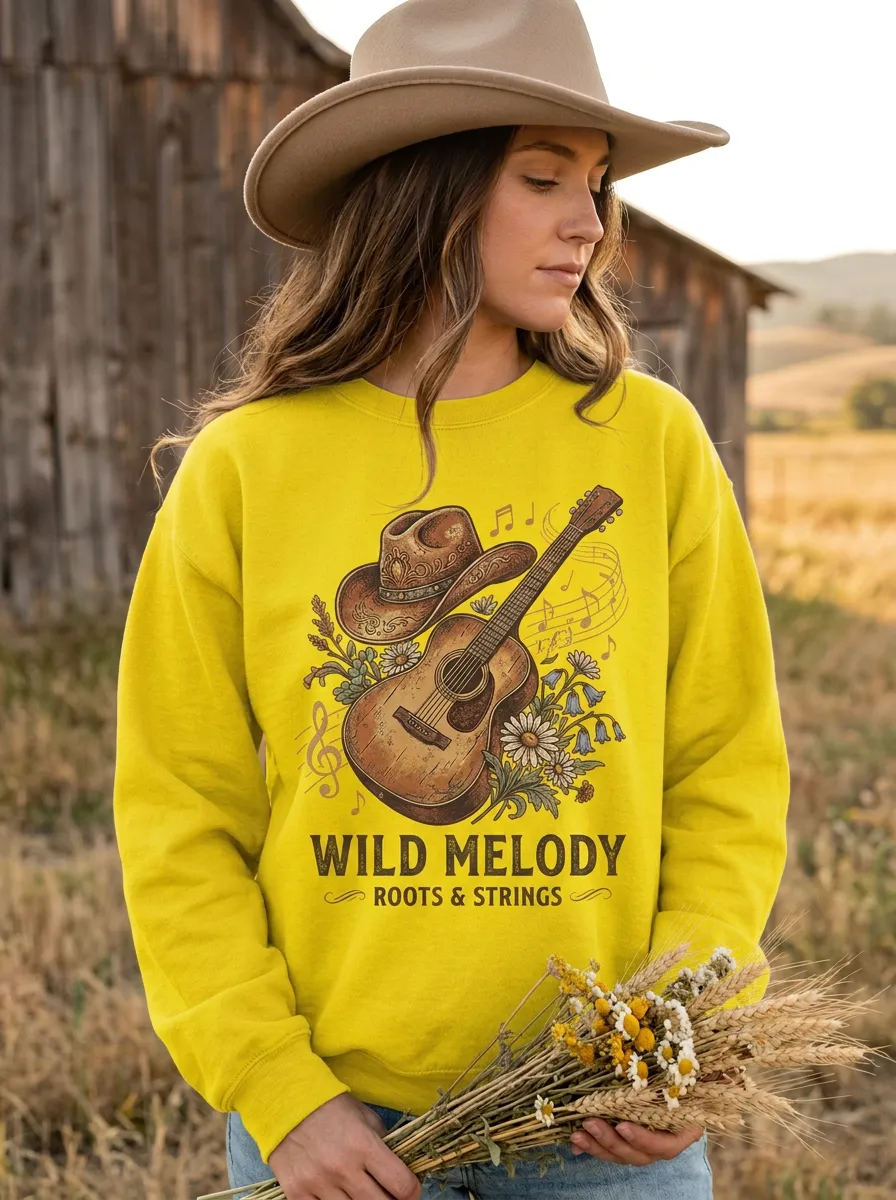 Backroad Guitar Cowboy-Hat Women's Country Music Crew Neck Sweatshirt