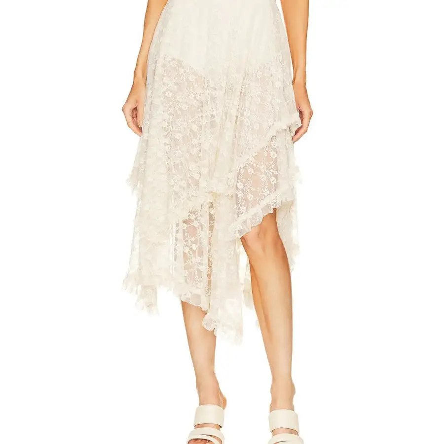 Asymmetrical Lace Midi Skirt