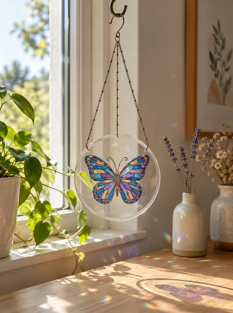 Stained Glass Butterfly Printed Suncatcher