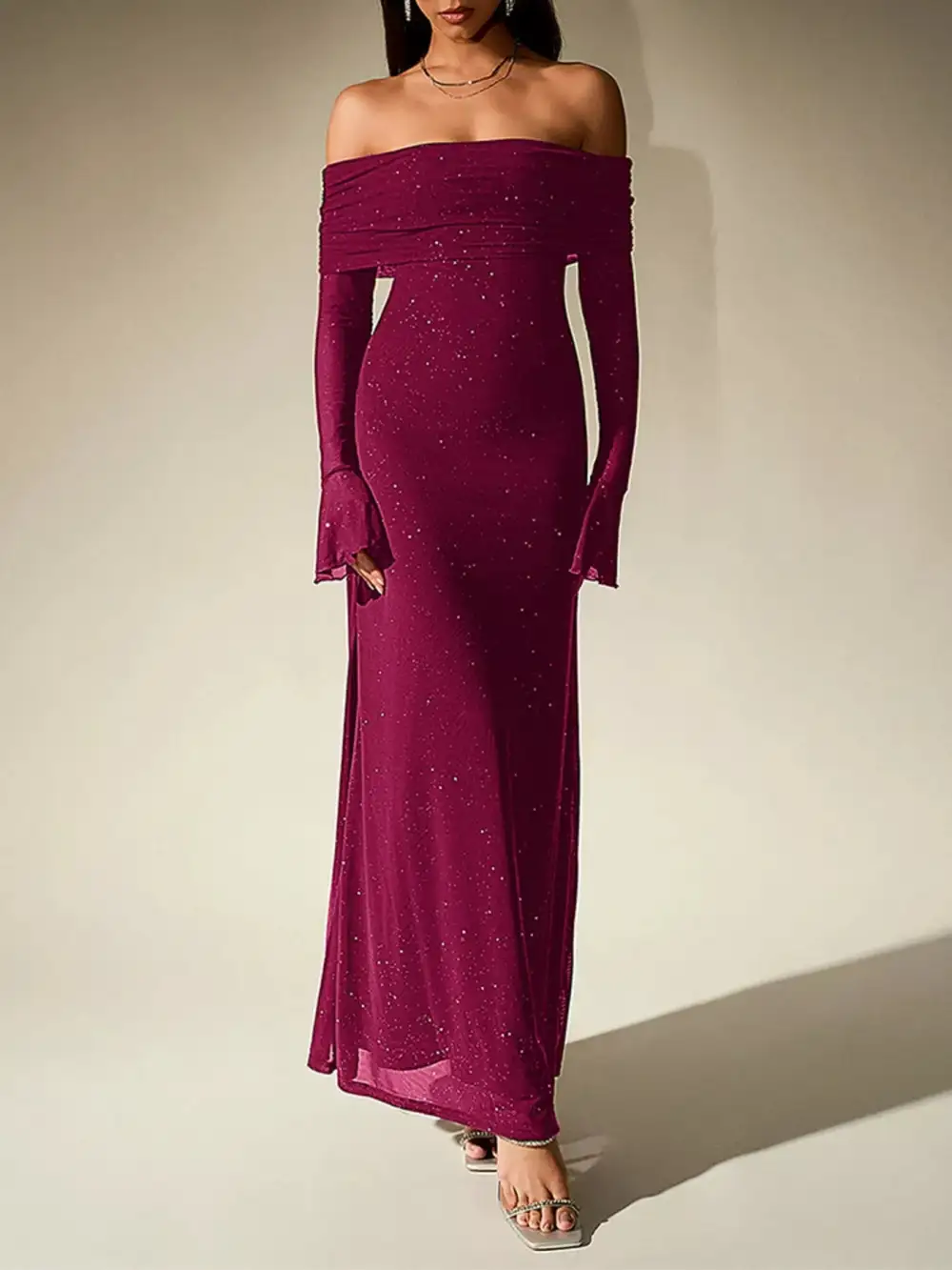 Glitter Off Shoulder Maxi Dress