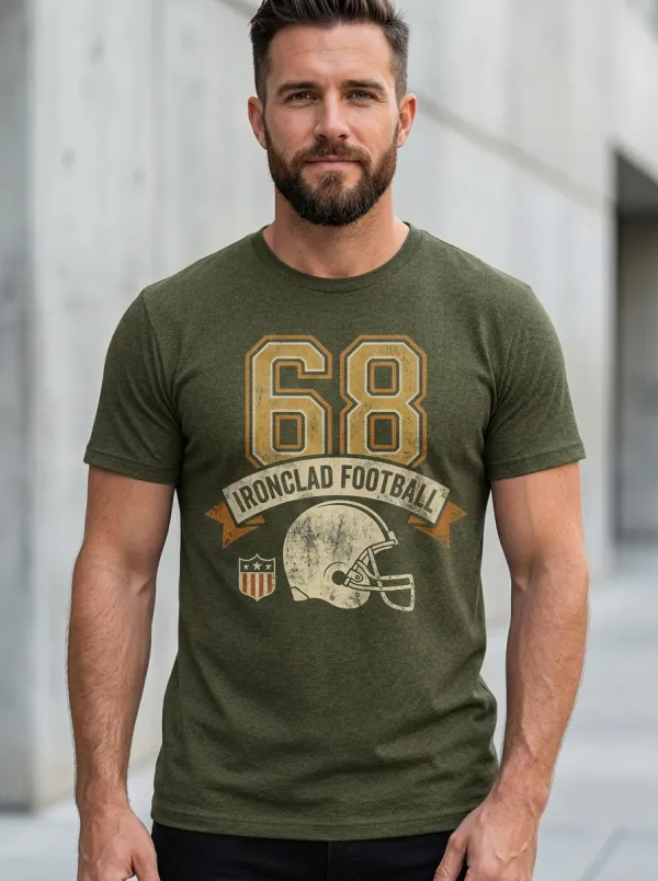 Men's Field Inspired Helmet Football Ball Crew Neck Graphic T-Shirt