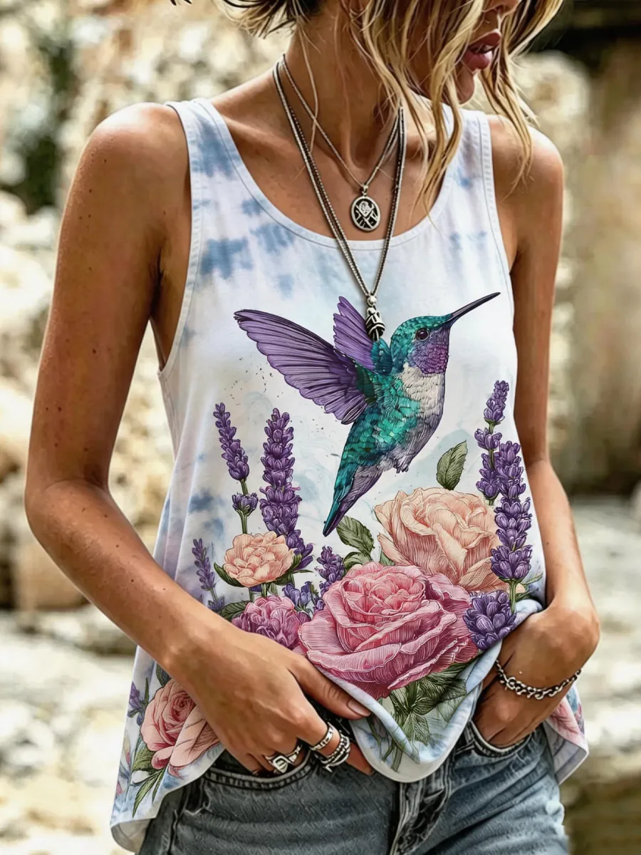 Women'S Hummingbird Joy Floral Printed Casual Vest