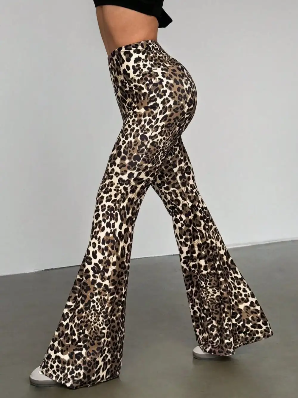 Animal Print High Waist Flared Casual Pants