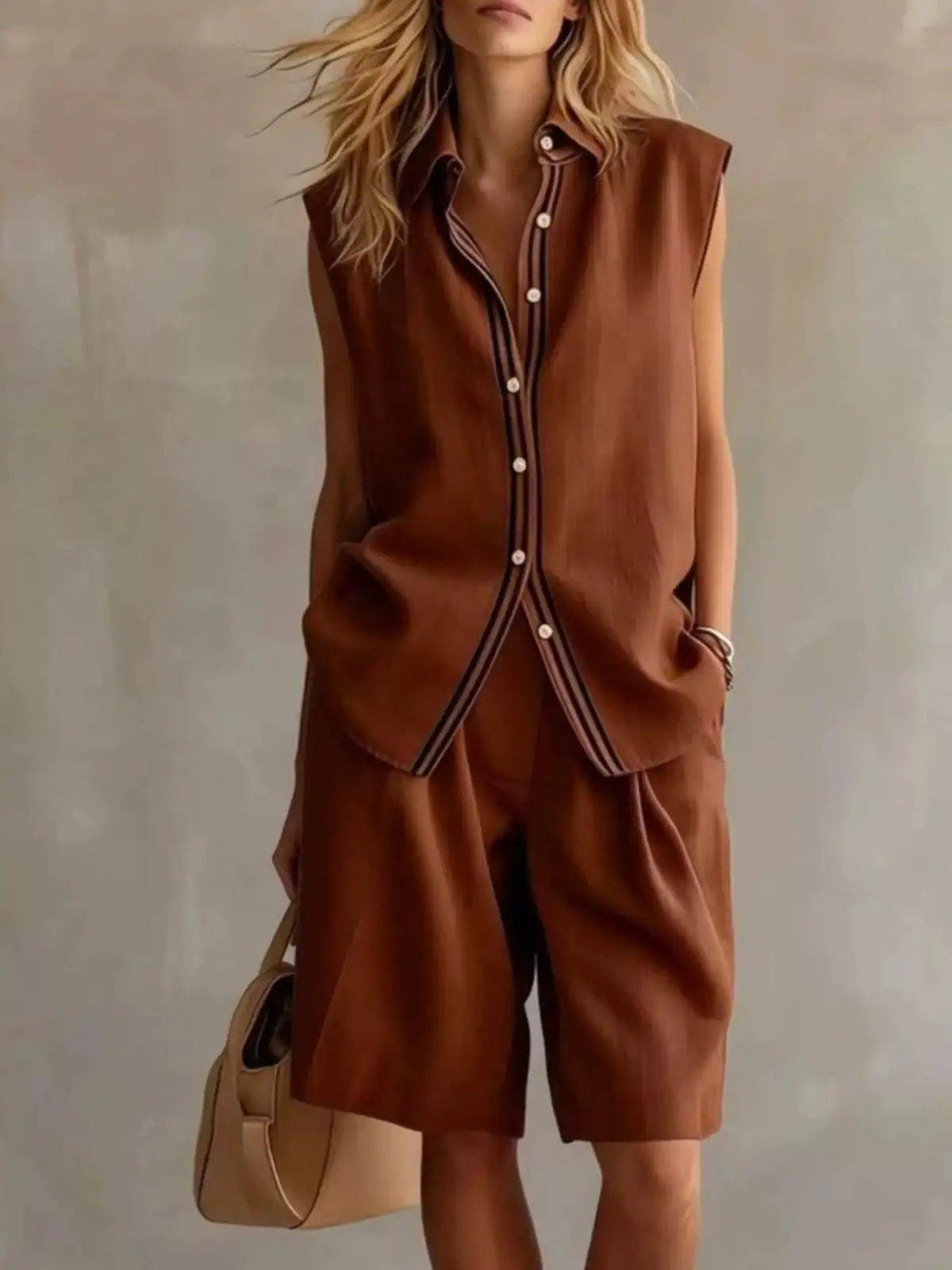 Soft Refined Pocketed Top and Shorts Matching Set