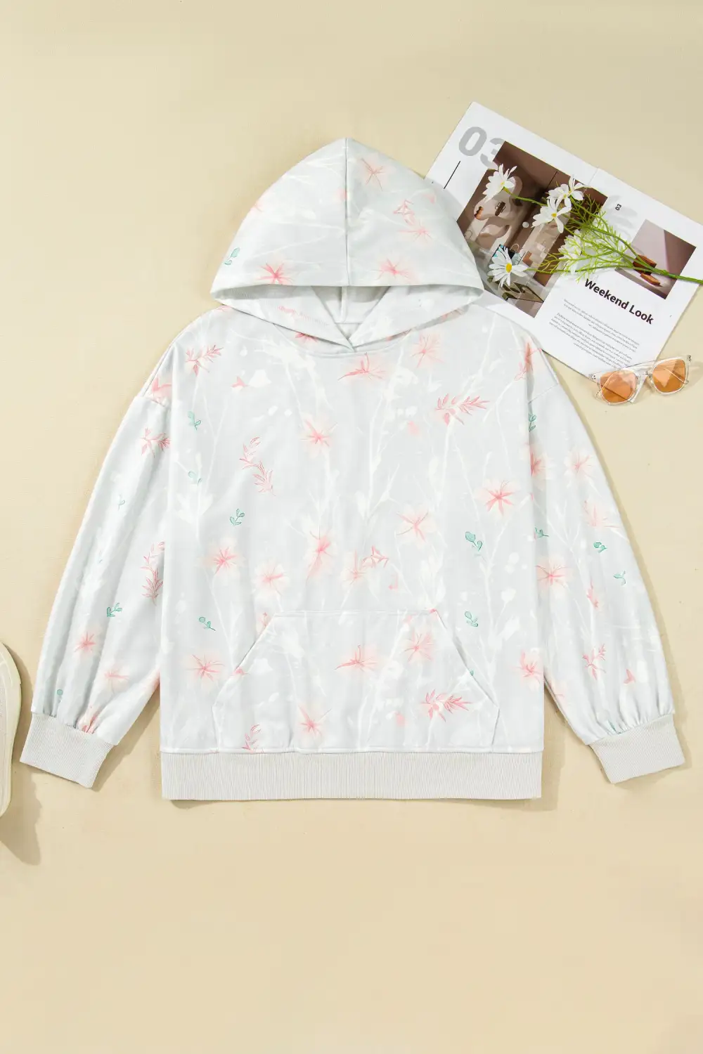Drawstring Relaxed-Fit Floral-Print Hoodie