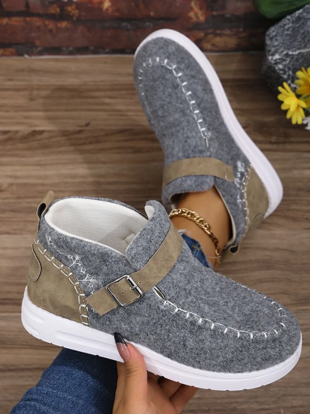 Round Toe Buckle Sneakers