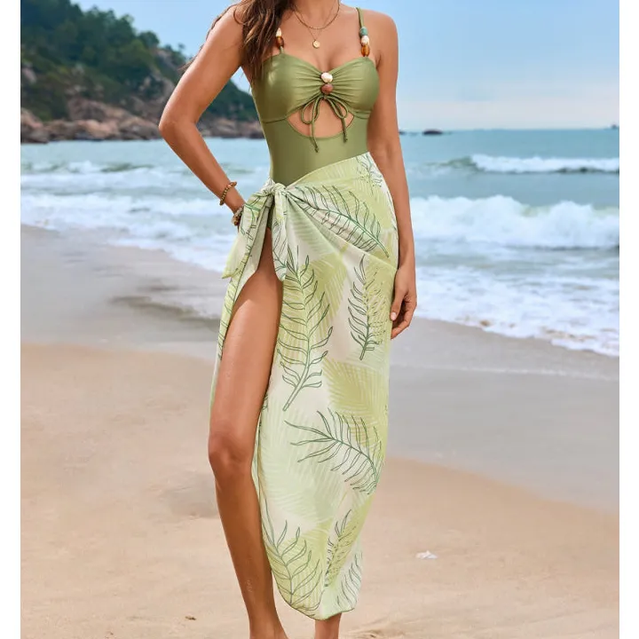 Women's Cutout Sweetheart-Neck Swimsuit Cover-Up Set