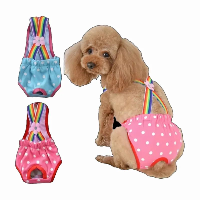 Cute Polka Dot Dog Diapers with Rainbow Straps