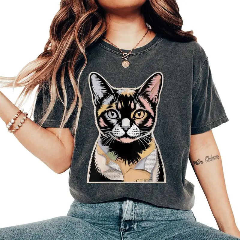 Newspaper Art European Burmese Cat Women's Oversized Comfort Colors T-Shirt