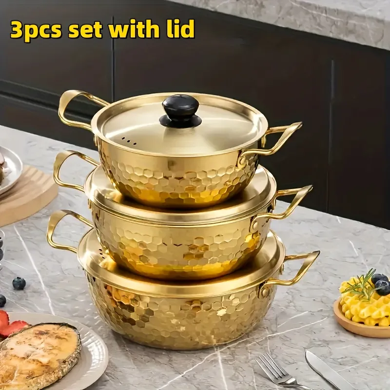 Versatile Stackable Gold Cookware Set, Home Kitchen Helper for Multi-Size Cooking Needs
