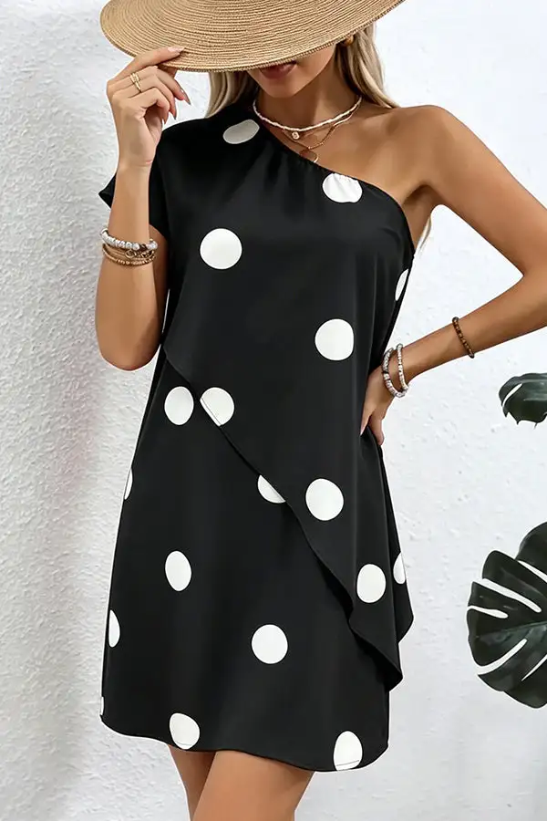 Print One Shoulder Ruffle Hem Dress