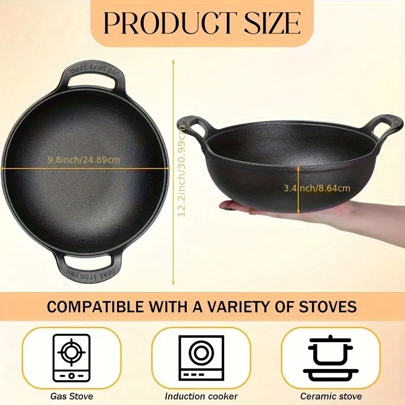 Dual-Handle Cast Iron Skillet