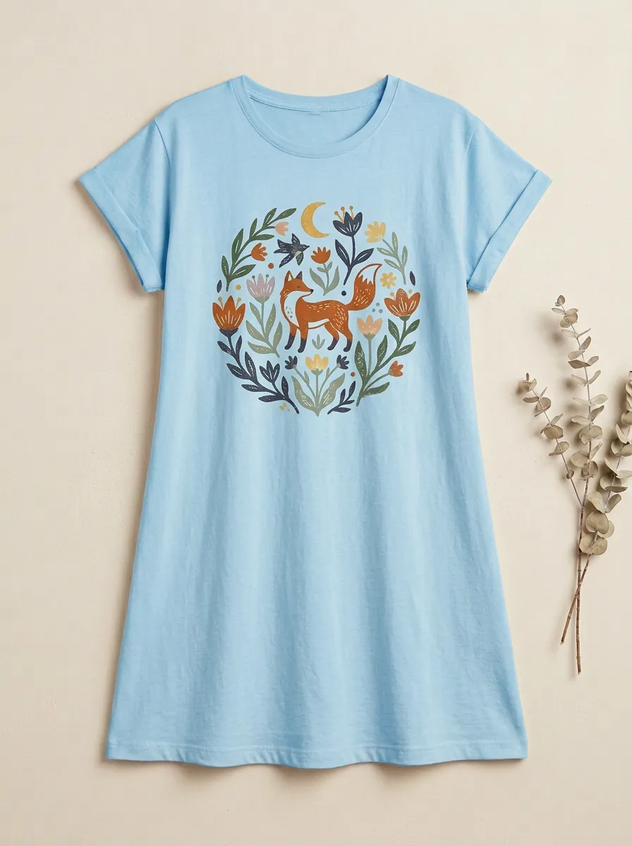 Nature Lover Fox Floral Moon T-Shirt