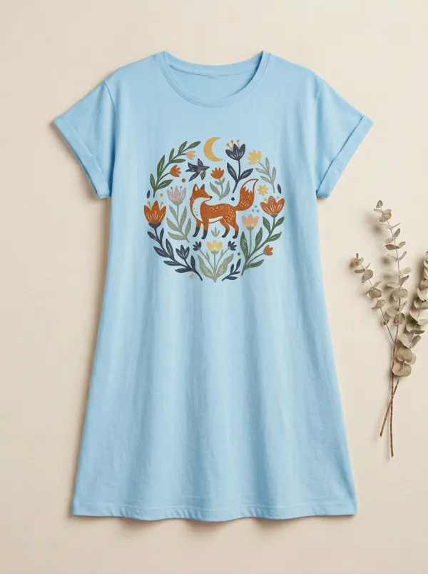 Nature Lover Fox Floral Moon T-Shirt