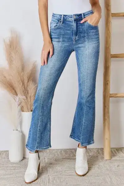 High Rise Ankle Flared Detail Denim Jeans