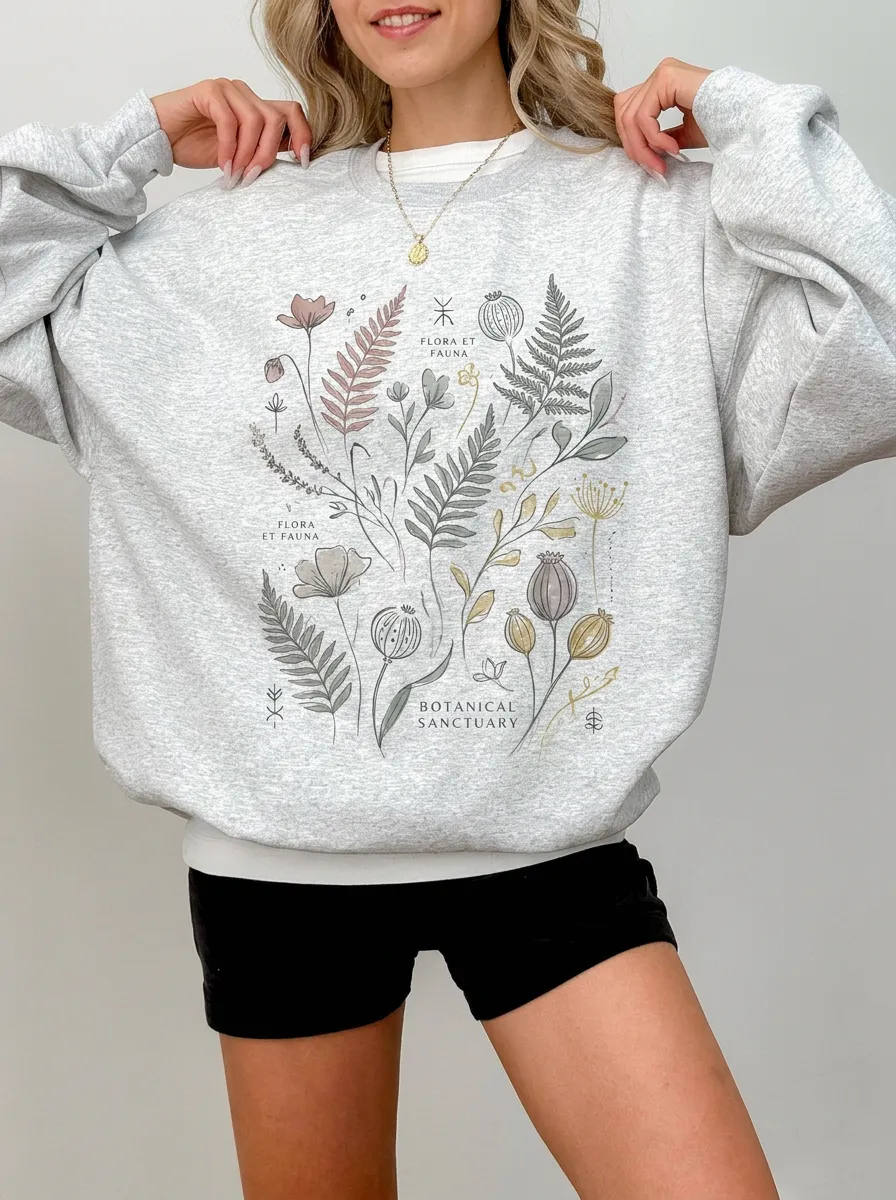 Women's Botanical Sanctuary Flora Fauna Printed Sweatshirt