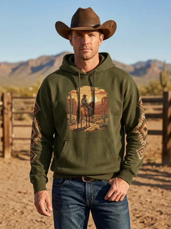 Men's Western Heritage Western Cowboy Horse Desert Graphic Hoodie