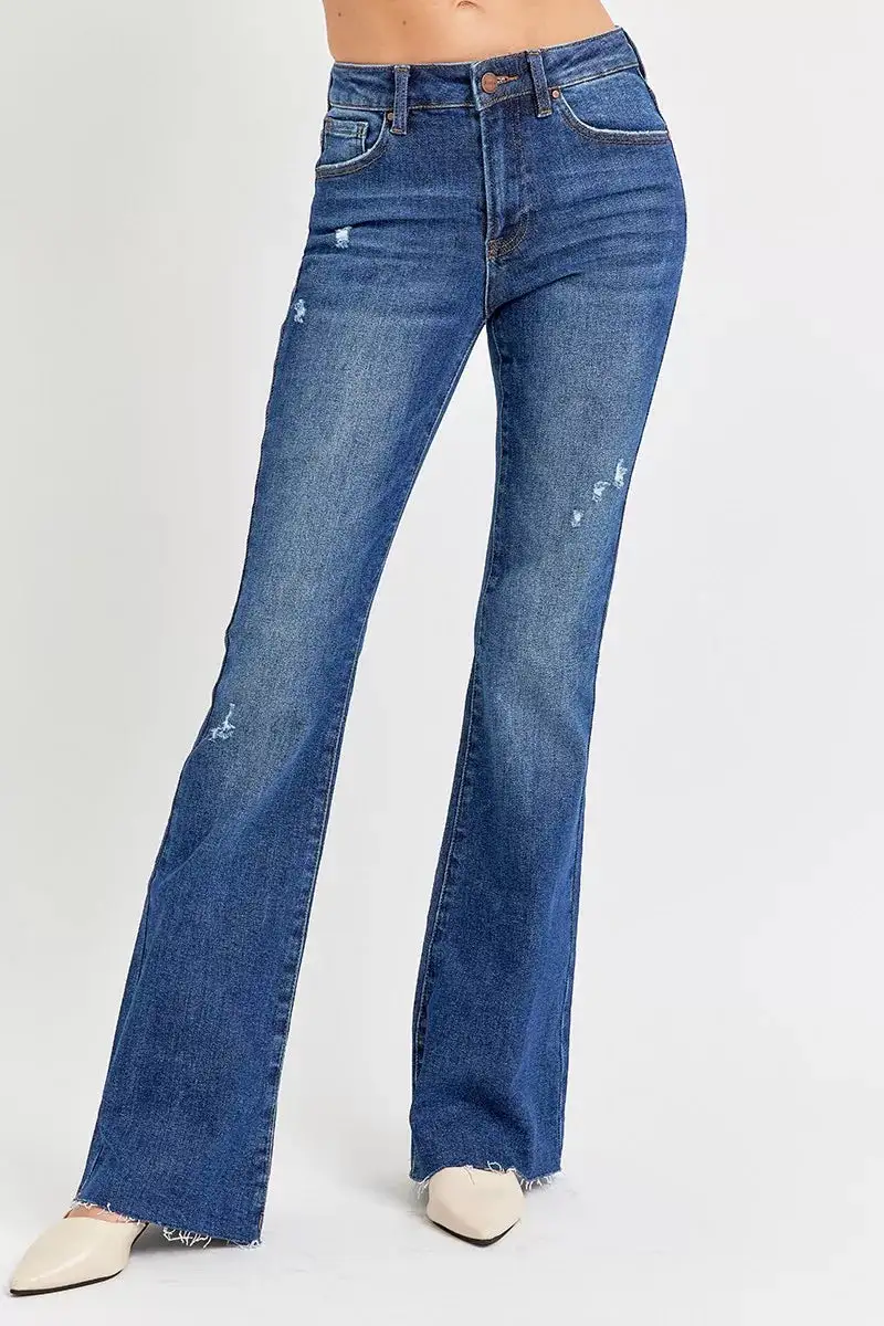 Full Size Distressed Mid Rise Flare Jeans Plus Size