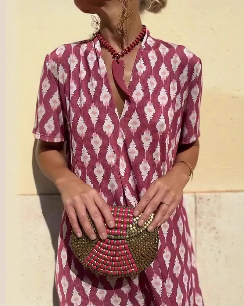 Boho V-Neck Printed Midi Dress
