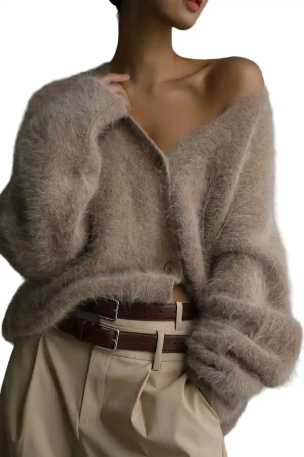 Button Down Fuzzy Long Sleeve Cardigan